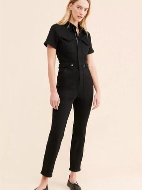 GOOD AMERICAN Fit-For-Success Black Short-Sleeve Zip Jumpsuit